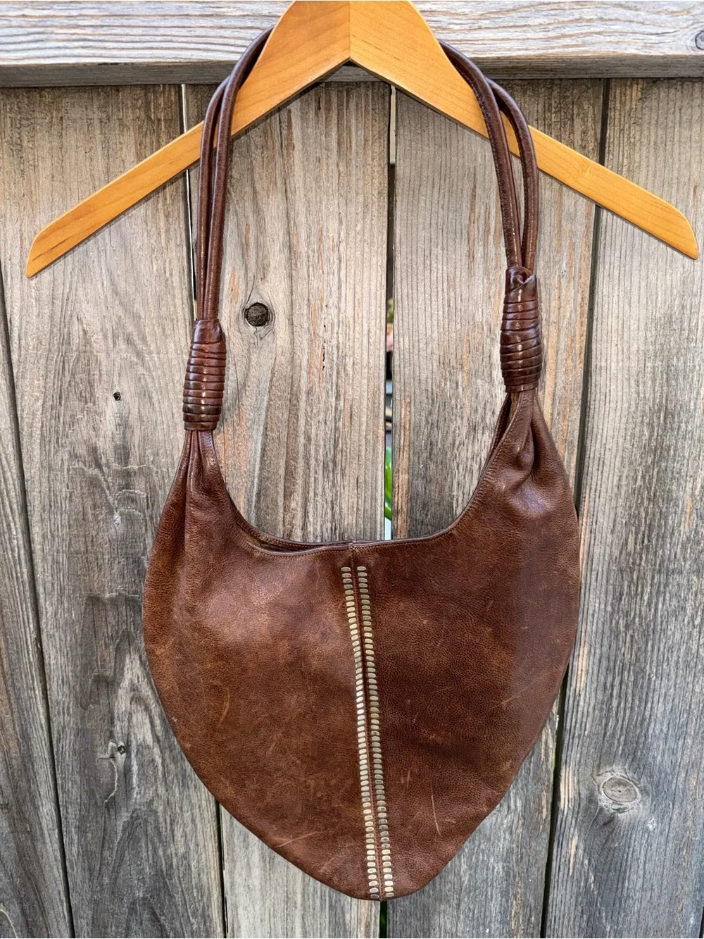 Calleen Cordero Studded Leather Hobo Handbag Purse Brown